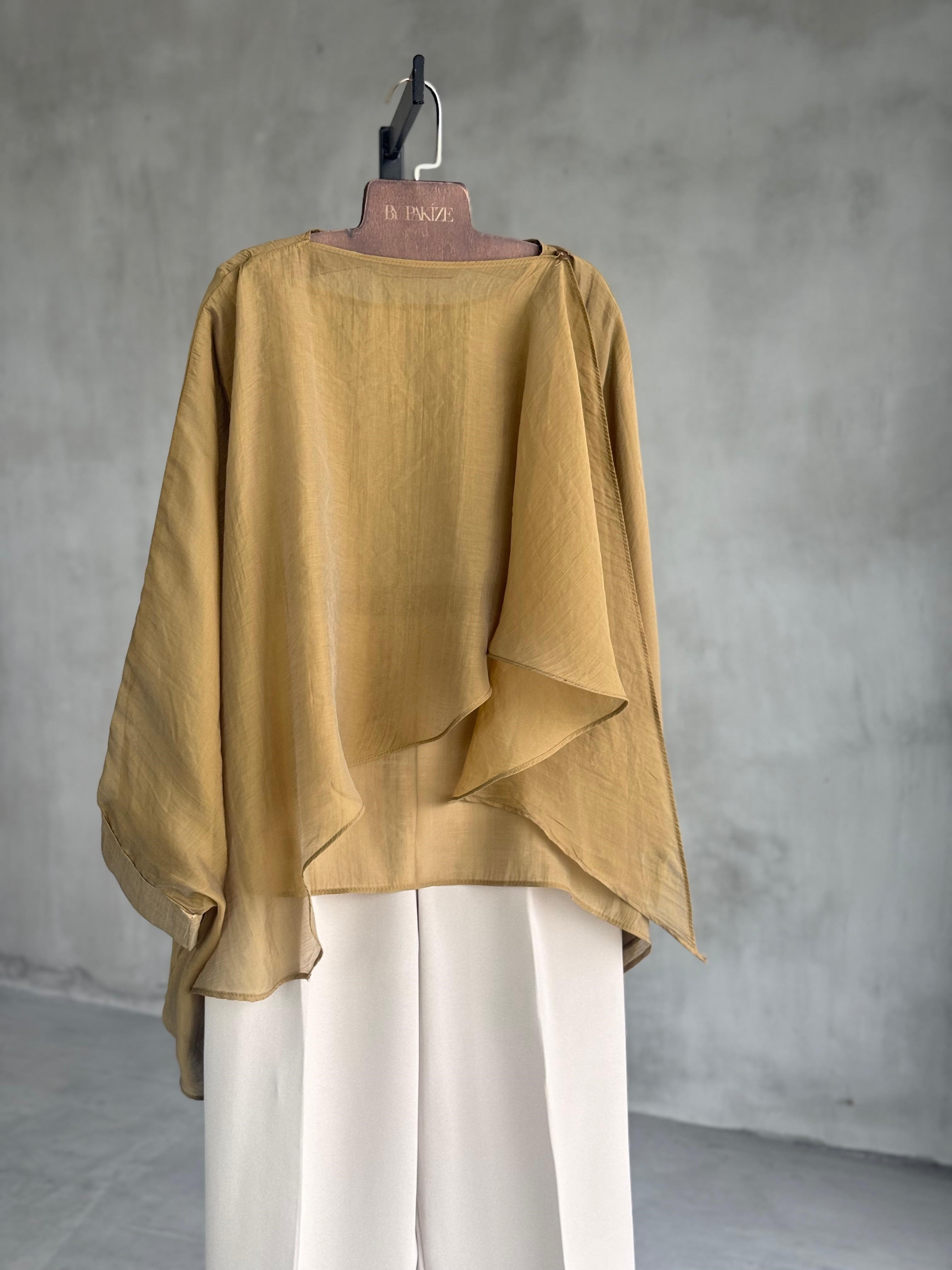 Tasarım Pelerin Şifon Bluz (Olive)