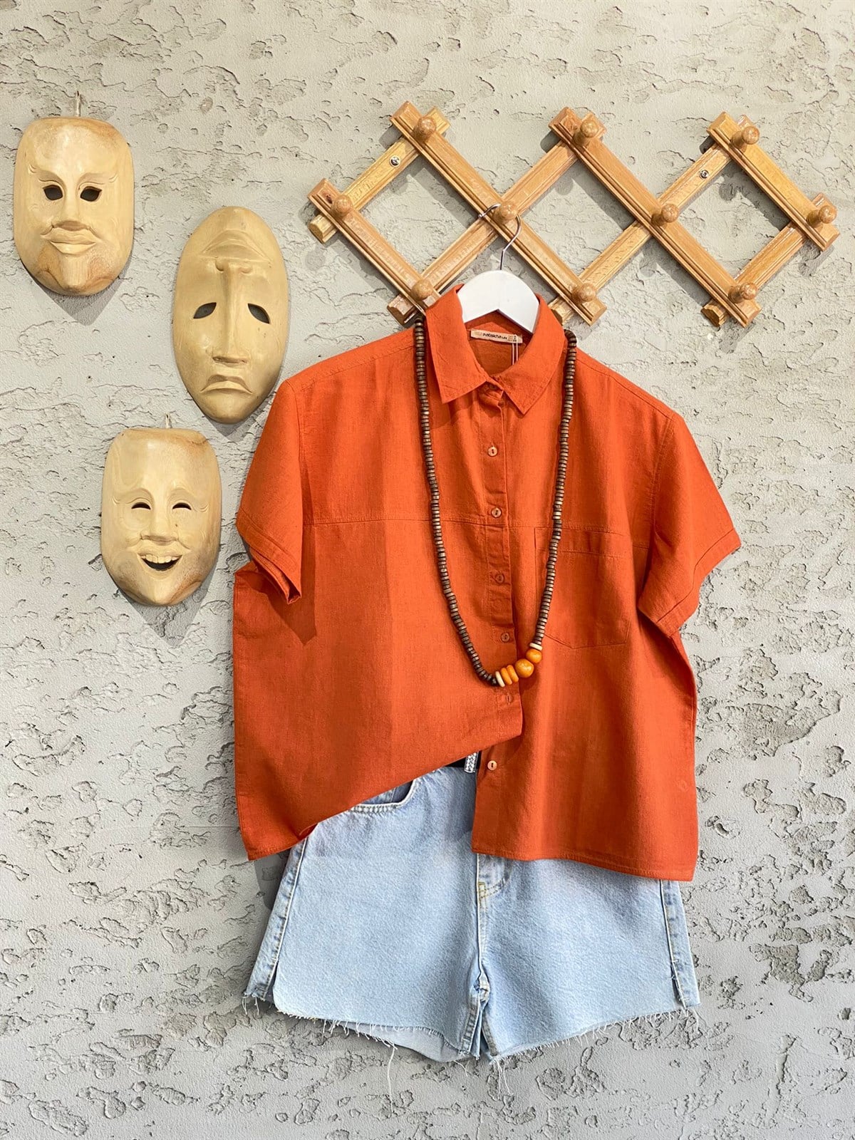 Tek Cepli Kısa Kollu Gömlek (Oranj)