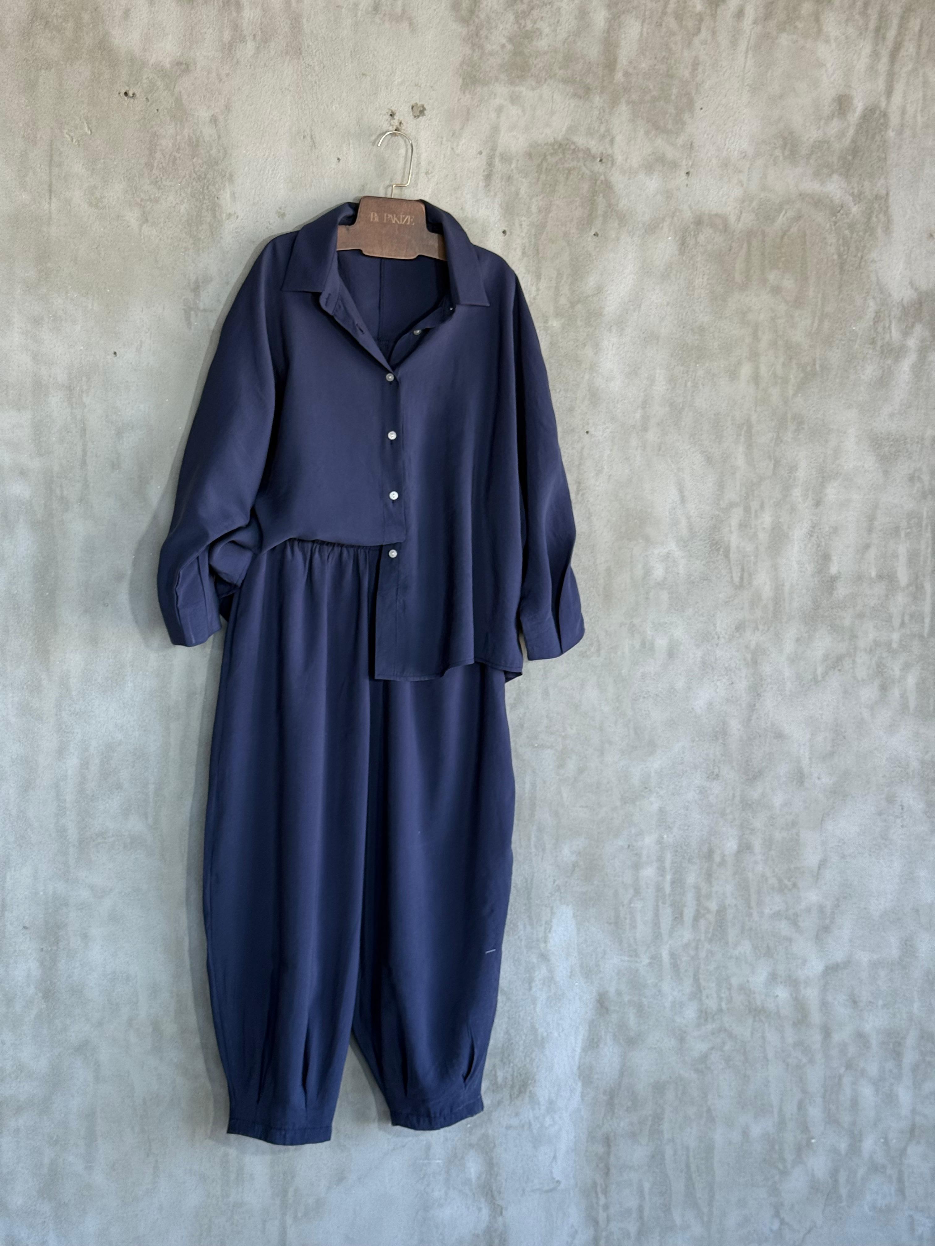 Tensel Kumaş Şalvar Model Takım (Lacivert)