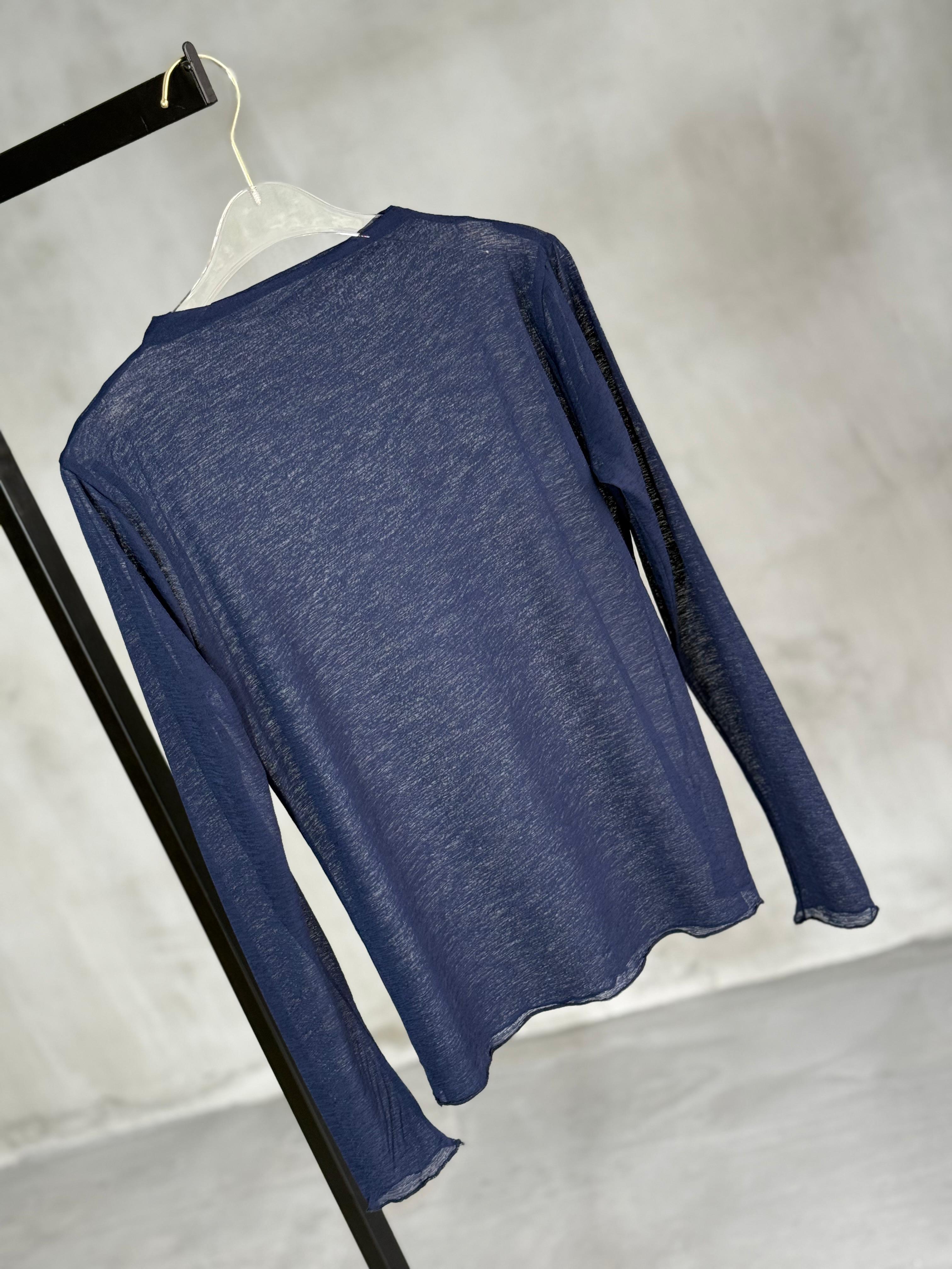 Transparan Dik Yaka Trend Bluz (Lacivert)