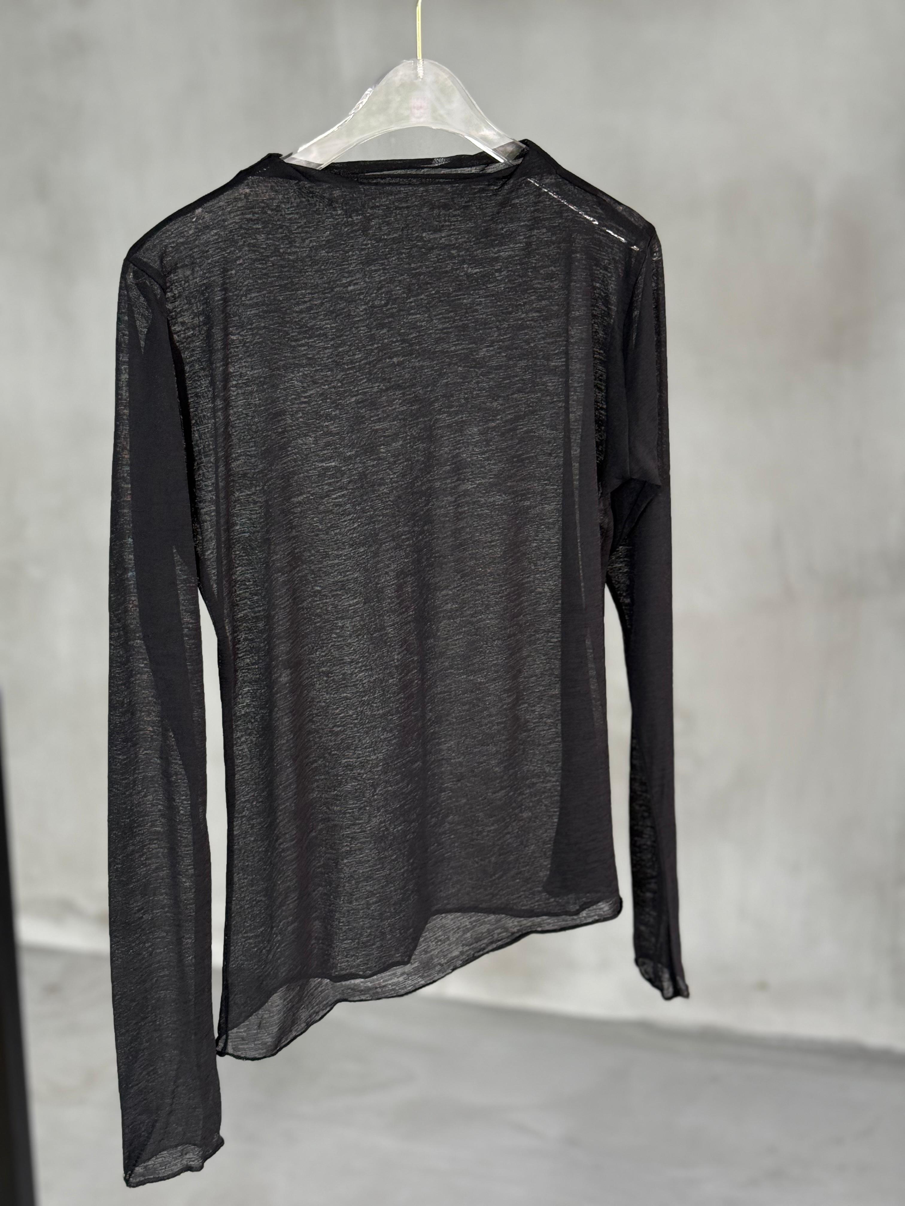 Transparan Dik Yaka Trend Bluz (Siyah)