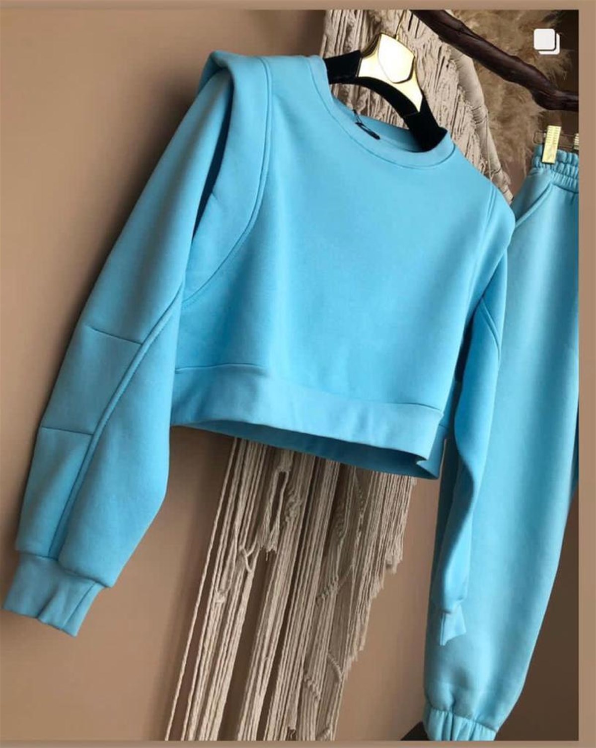 Üçiplik Kumaş Omuz Detaylı Sweat (MAVİ)