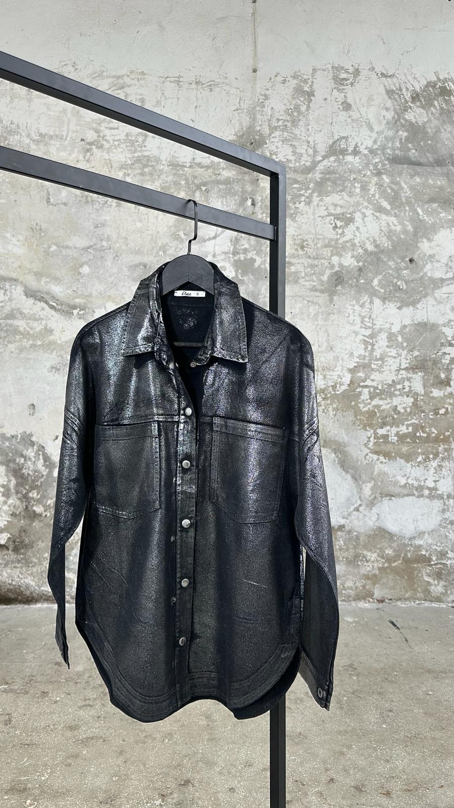 Varak Kaplamalı Oval Kesim Gömlek Ceket (Siyah)