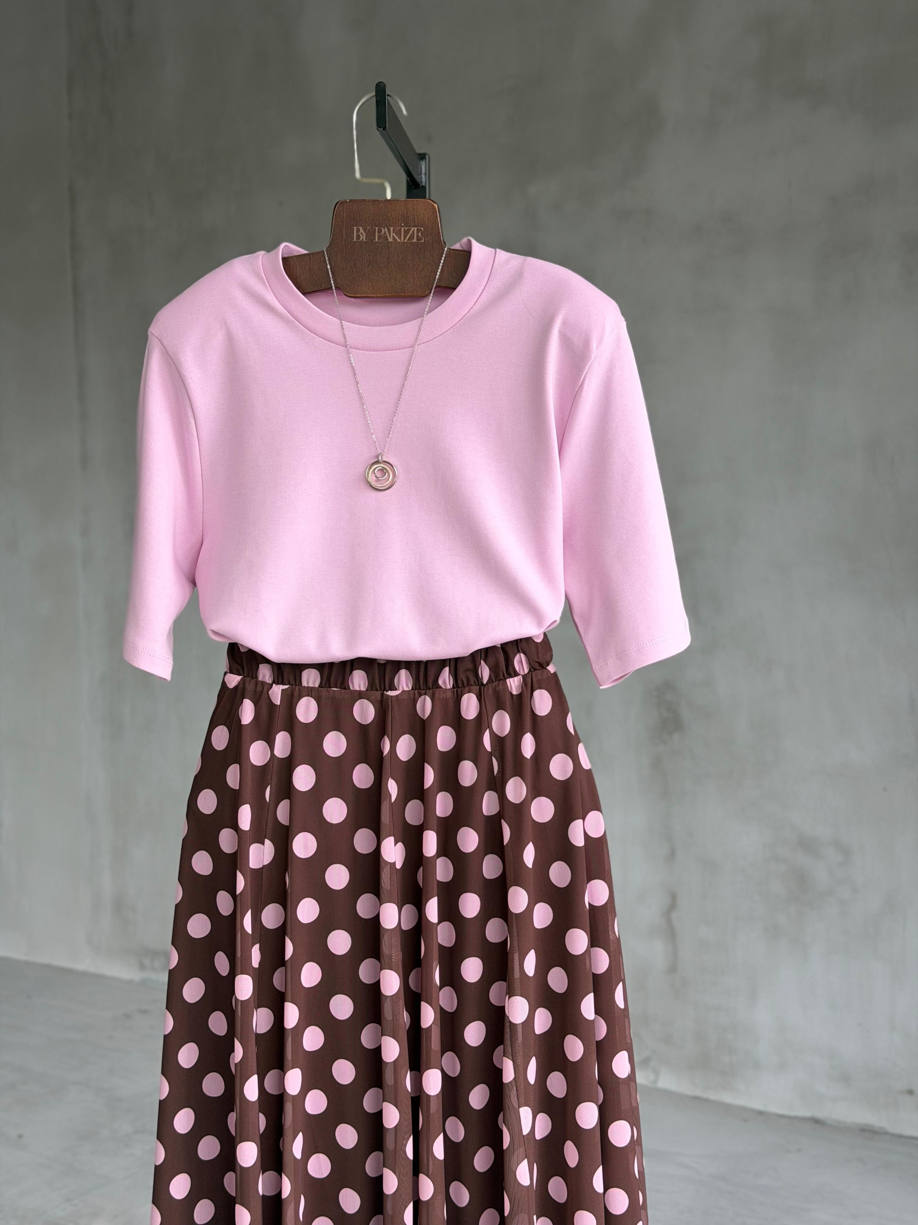 Vatkalı Basic Tişört (Pembe)