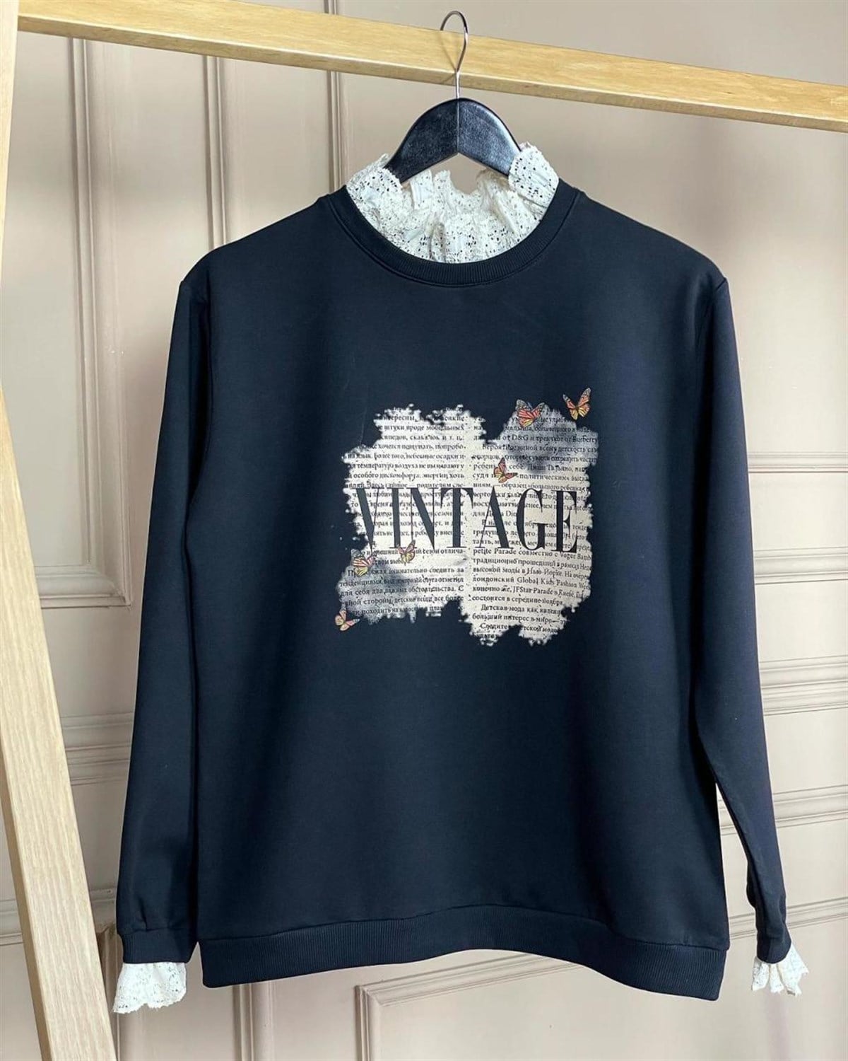Vintage Baskı Desenli Bluz