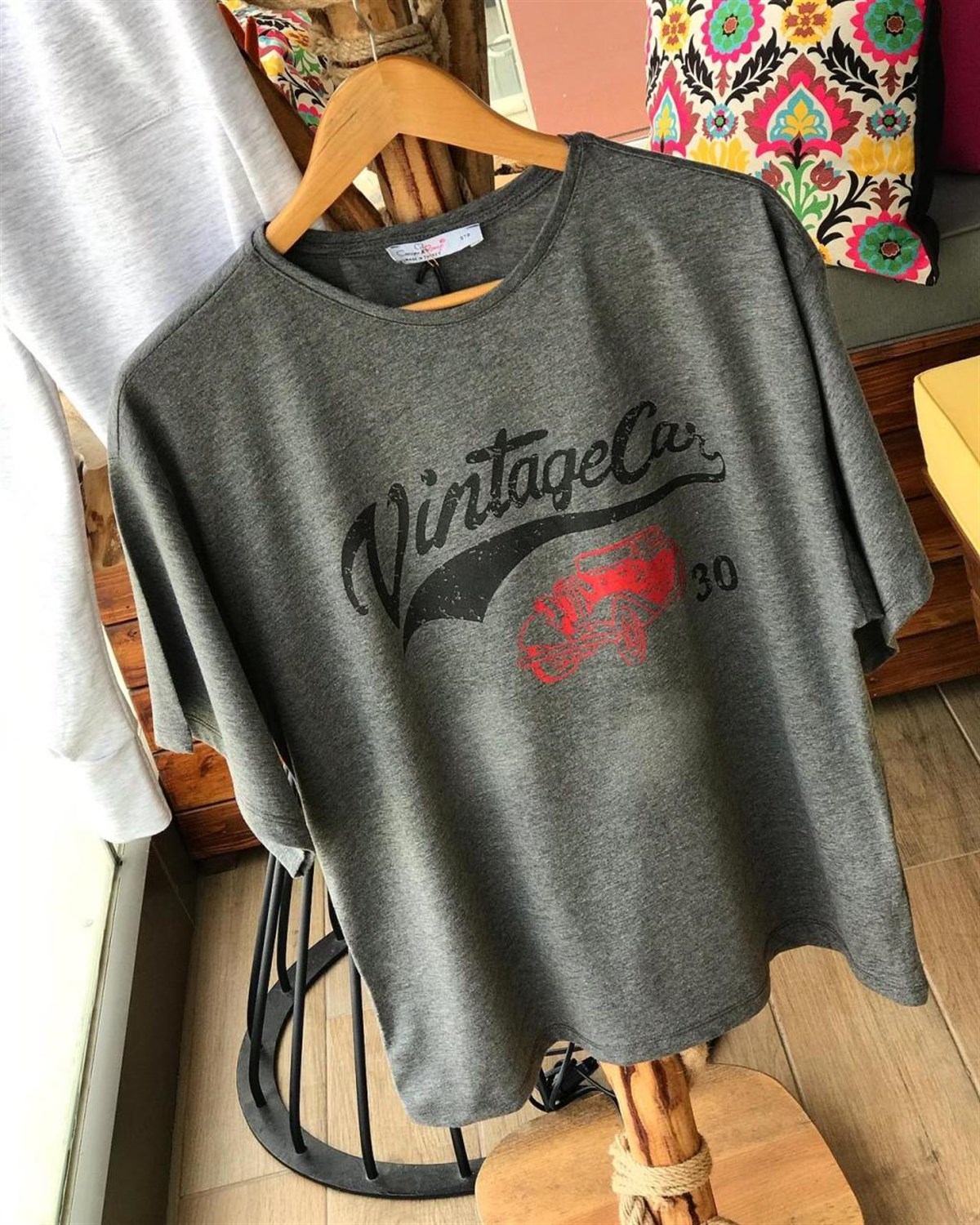 Vintage Yazılı Salaş Tshirt (ANTRASİT)