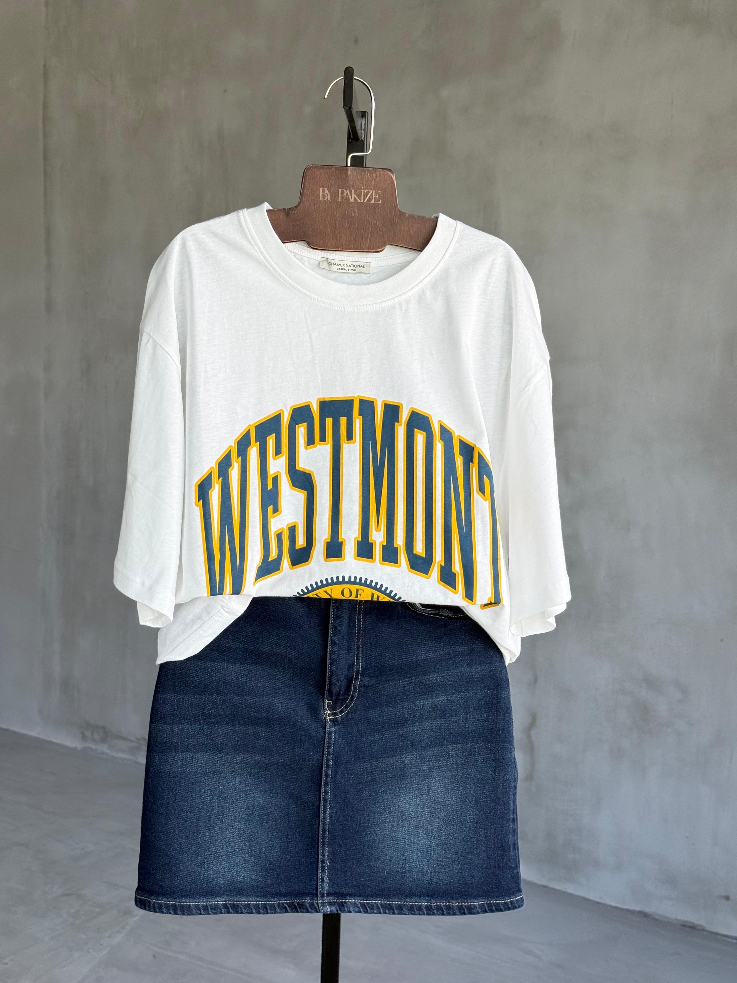 Westmont Yazı Baskılı Oversize Tişört (Beyaz)