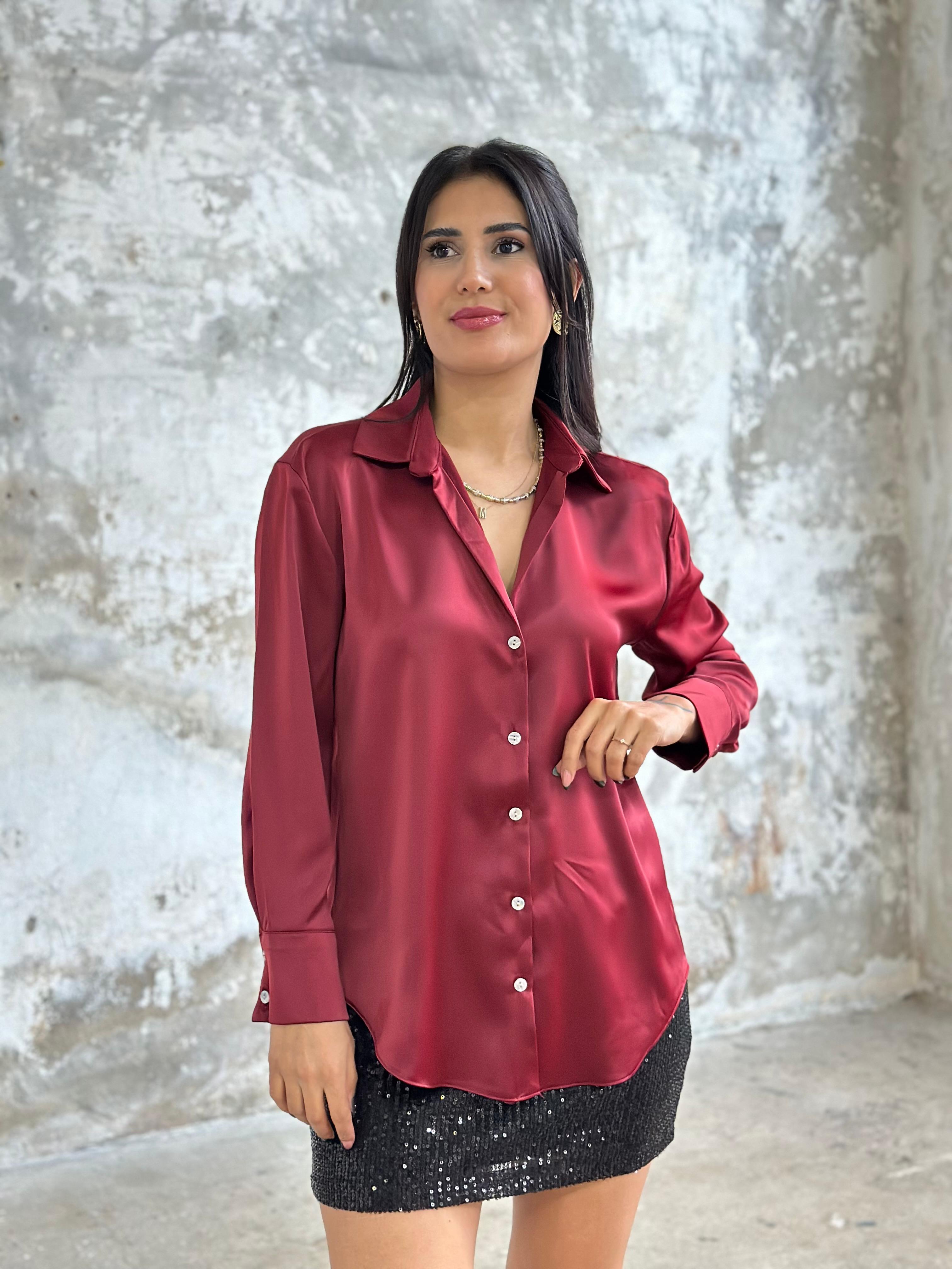 Yakalı Pamuk Saten Gömlek (Bordo)