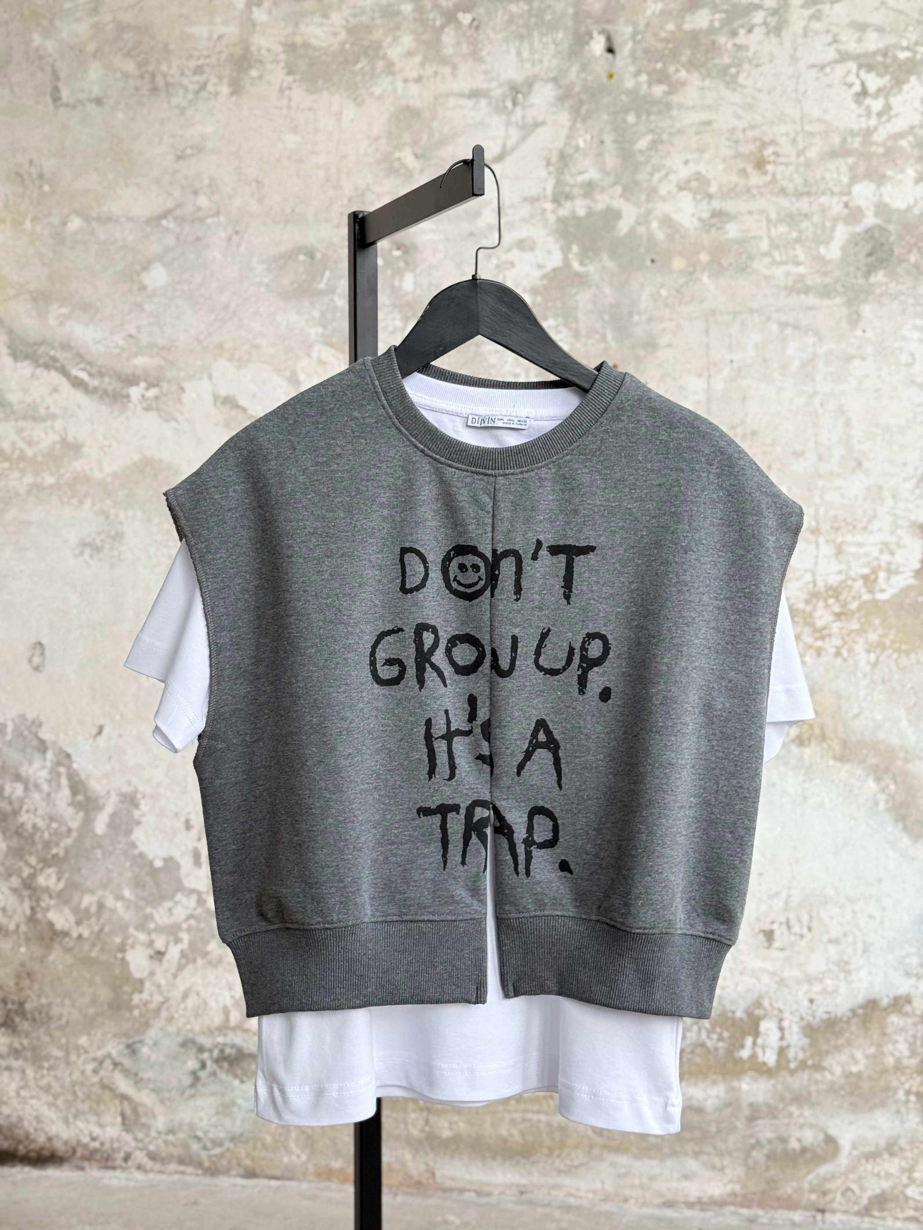 Yazı Baskılı Beli Ribanalı Kolsuz Sweatshirt (Antrasit)