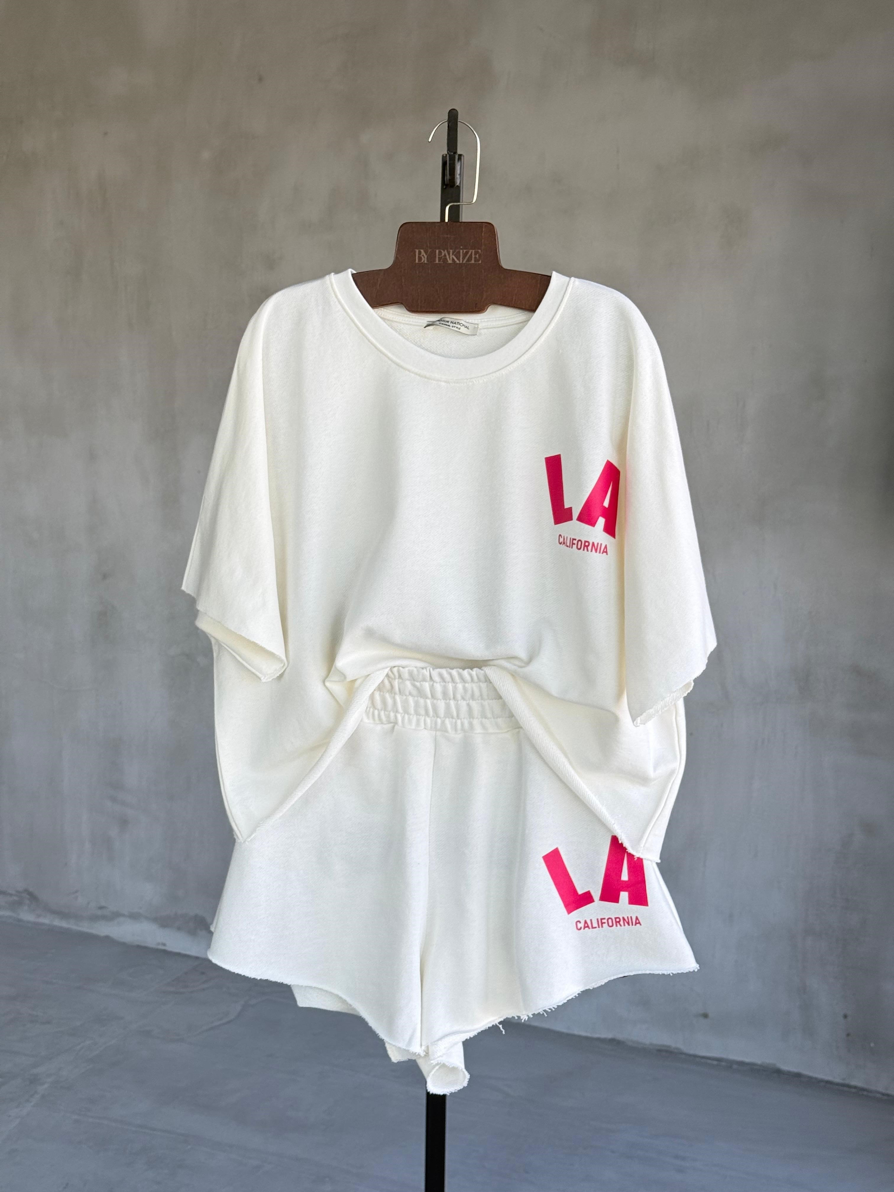 Yazı Baskılı Oversize Takım (Beyaz)