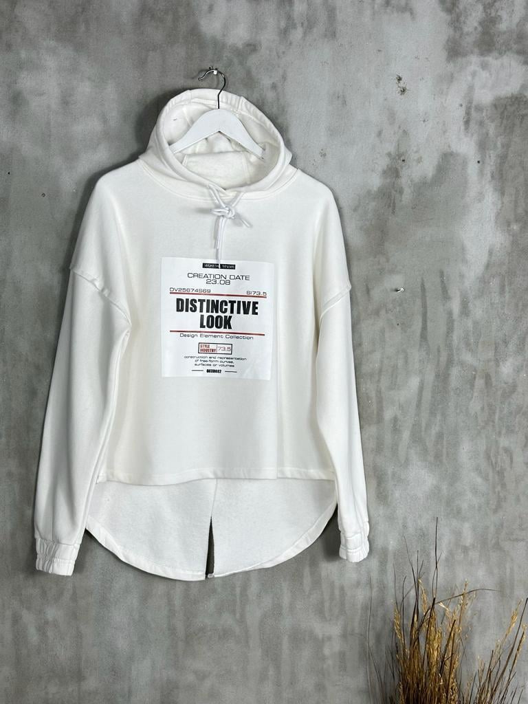 Yazı Baskılı Tasarım Model Kadın Sweat (Beyaz)