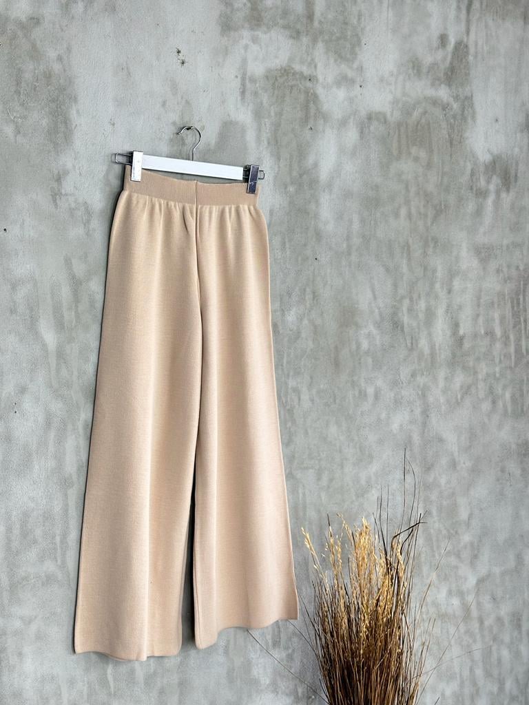 Yüksek Bel Tok Triko Bol Pantolon (Camel)