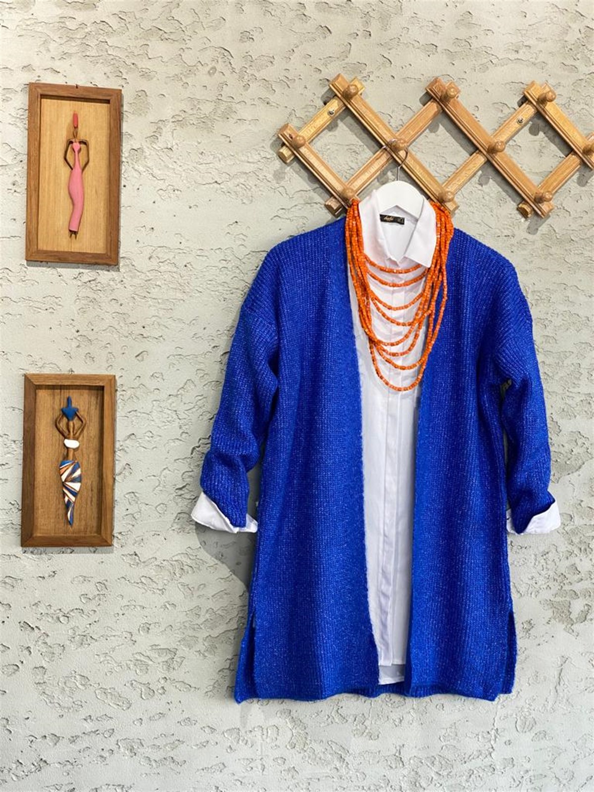 Yumoş Örgü Doku Uzun Tunik Hırka (Saks)