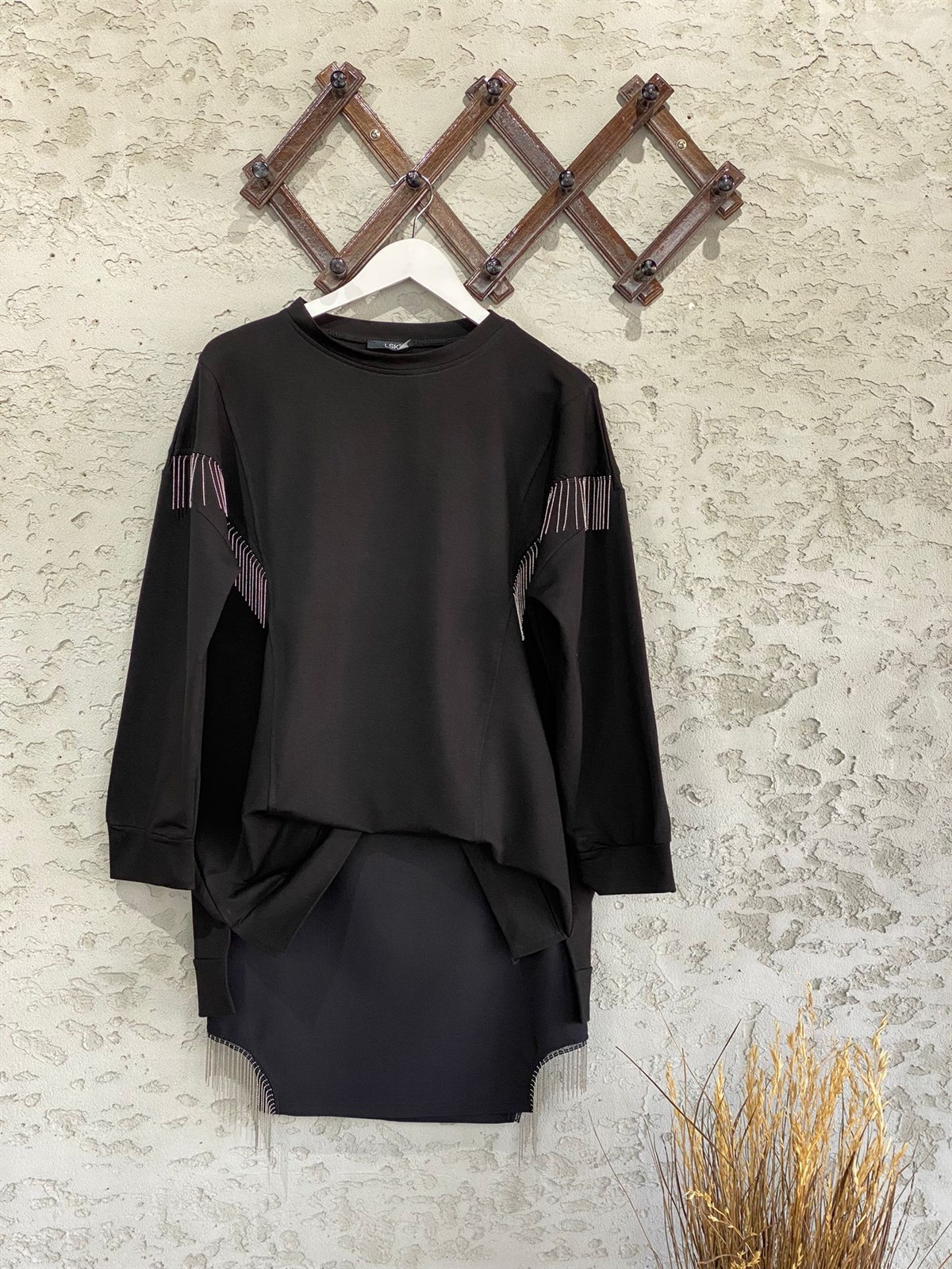 Zincirli Tunik Sweat (Siyah)