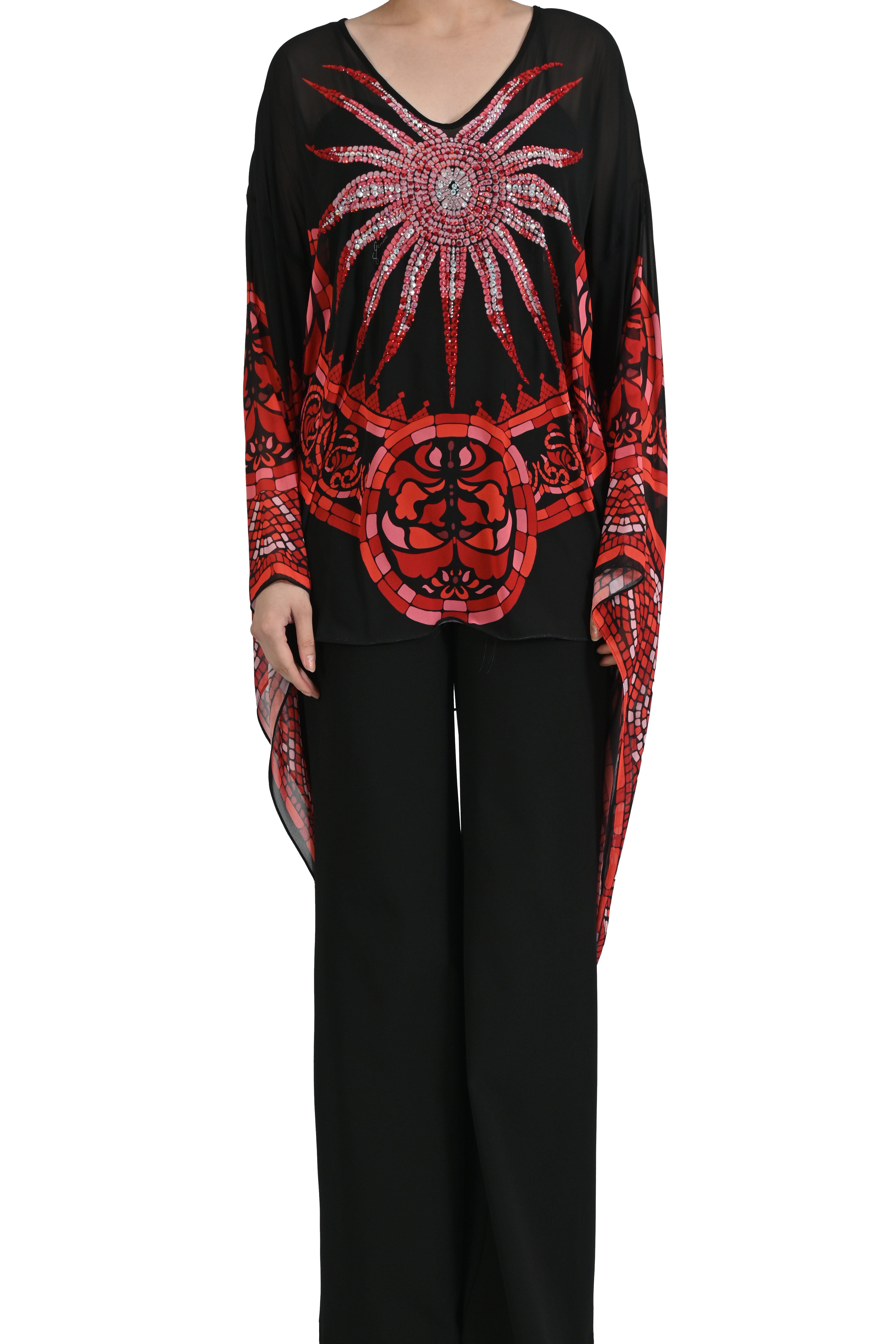 GÜNEŞ MOTİFLİ ANTİK ŞİFON KAFTAN ÜST