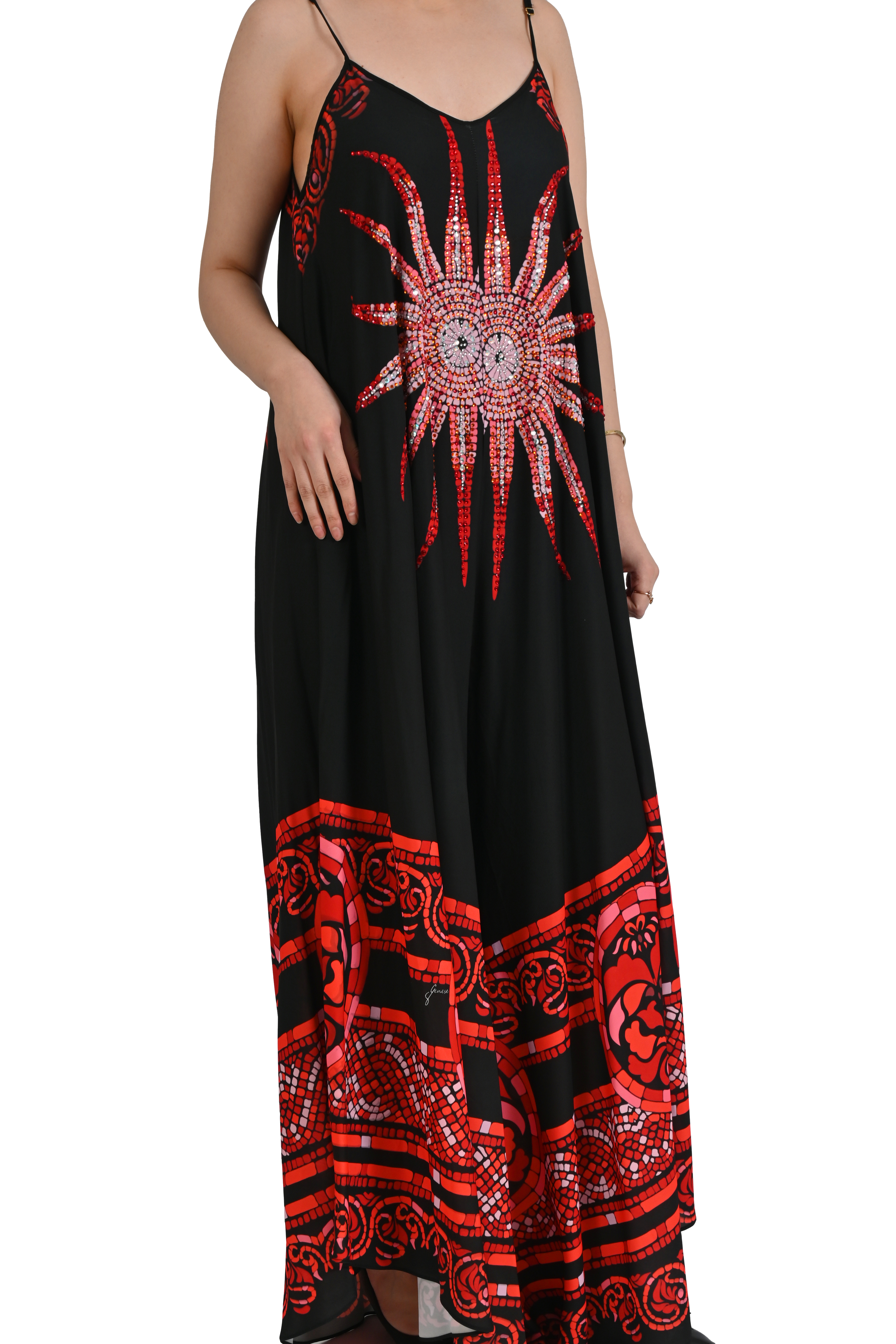 IŞILTILI GÜNEŞ MOTİFLİ KIRMIZI TULUM
