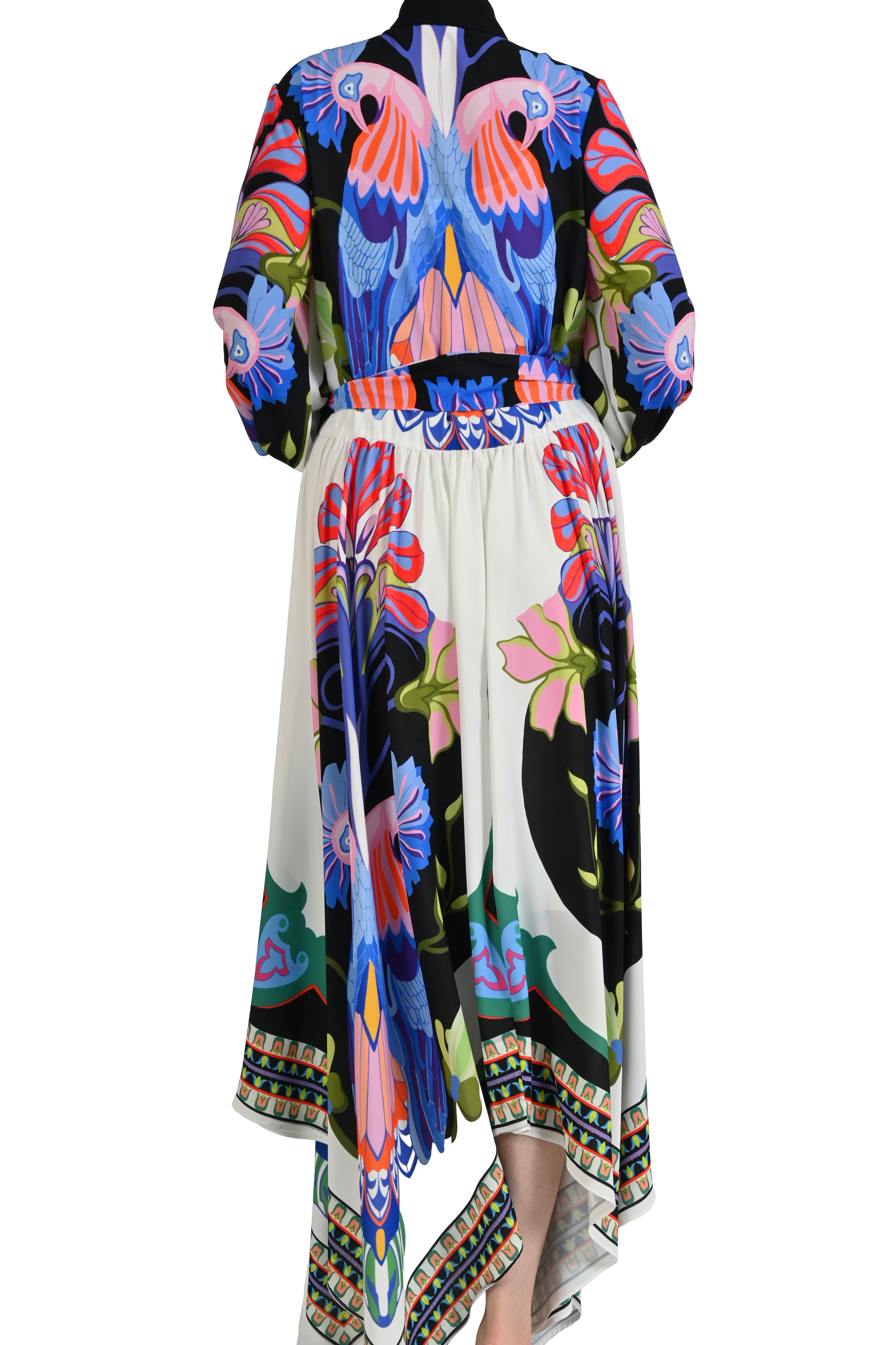 MULTİCOLOR TROPİKAL DESENLİ GÖMLEK YAKA TASARIM ELBİSE