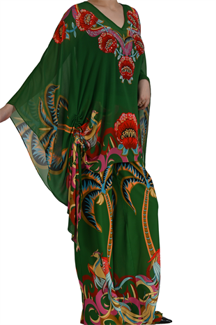 FLORAL NAKIŞLI ZÜMRÜT YEŞİLİ PELERİN TUNİK