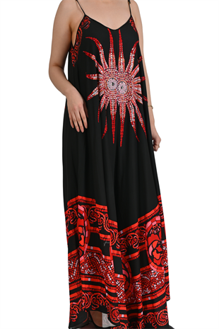 IŞILTILI GÜNEŞ MOTİFLİ KIRMIZI TULUM