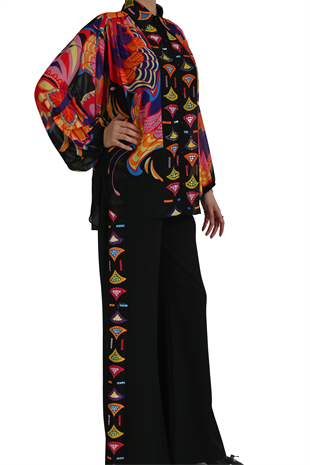 MULTİCOLOR GEOMETRİK TAŞ İŞLEMELİ FLORAL TAKIM