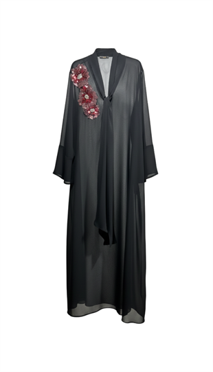 SİYAH ÇİÇEK ŞİFON KAFTAN