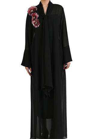 SİYAH ÇİÇEK ŞİFON KAFTAN