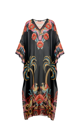 SİYAH KRİSTAL TAŞ İŞLEMELİ FLORAL DETAYLI ABİYE KAFTAN