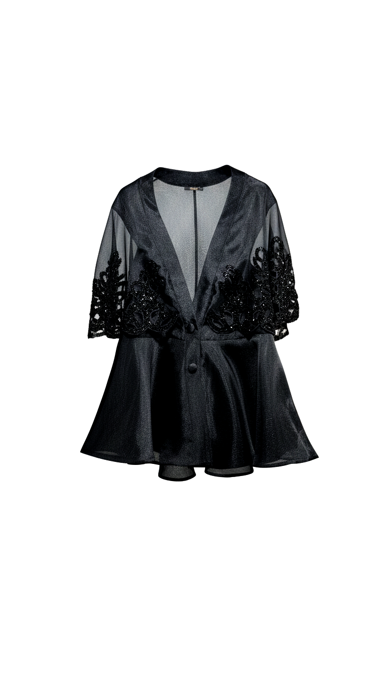 DANTEL KOLLU SİYAH PEPLUM CEKET