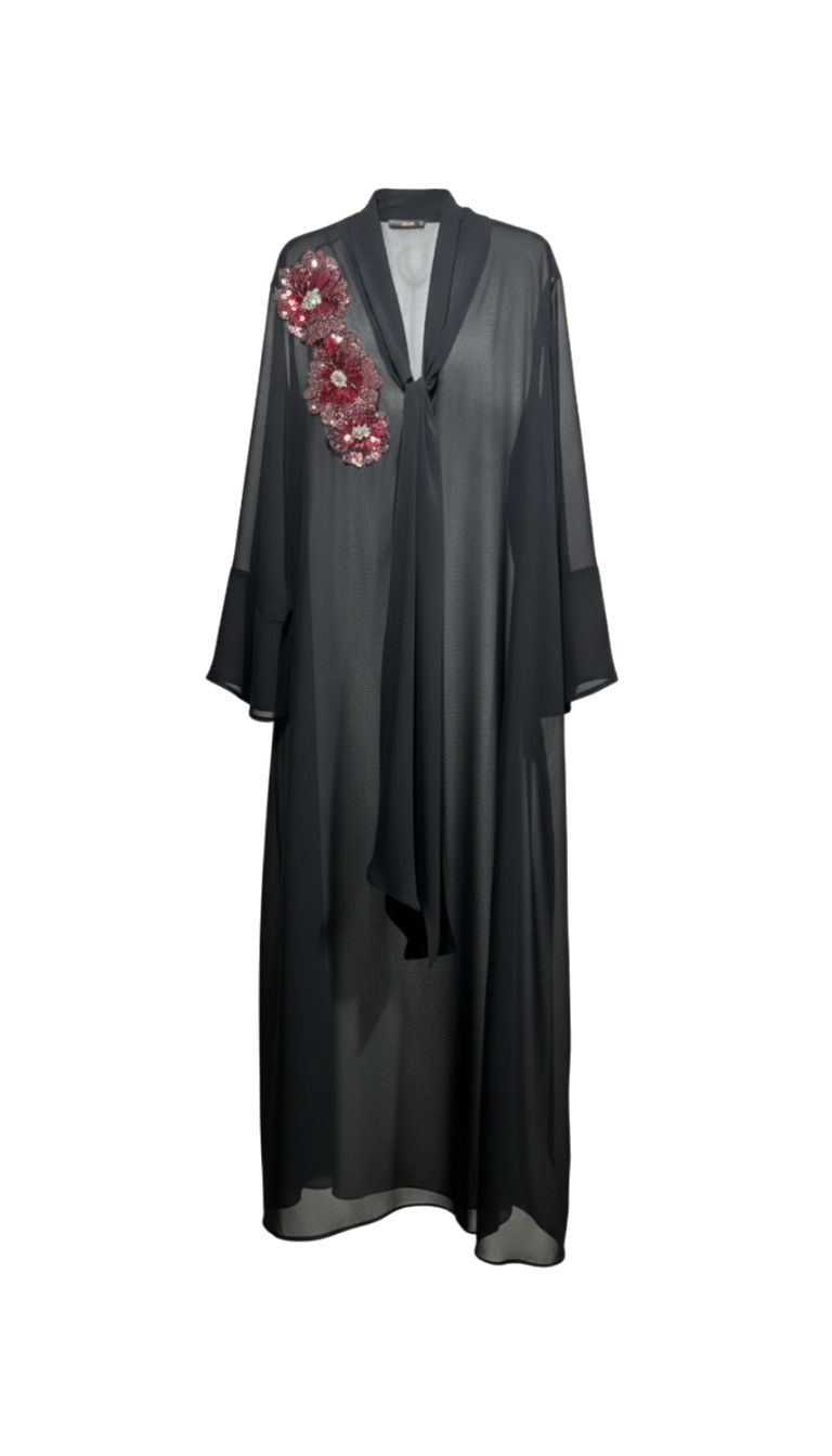 SİYAH ÇİÇEK ŞİFON KAFTAN