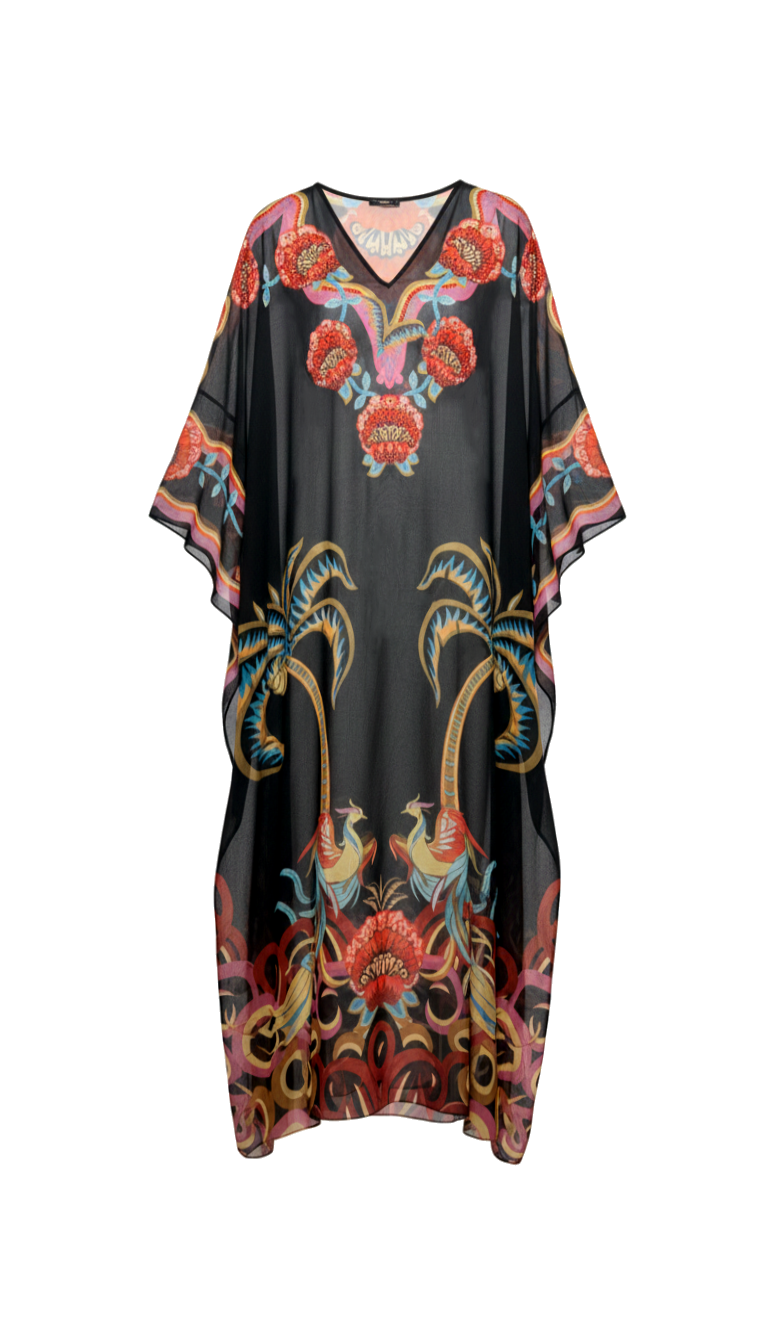 SİYAH KRİSTAL TAŞ İŞLEMELİ FLORAL DETAYLI ABİYE KAFTAN