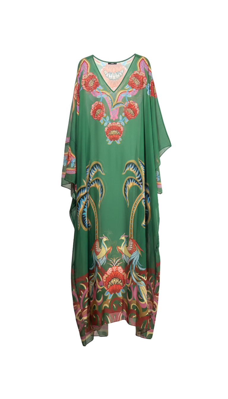 YEŞİL KRİSTAL TAŞ İŞLEMELİ FLORAL DETAYLI ABİYE KAFTAN