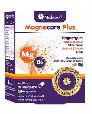 MedicaGo Magnecare Plus Magnezyum Ve Vitamin B6 Içeren Takviye Edici Gıda 60 Bitkisel Kapsül