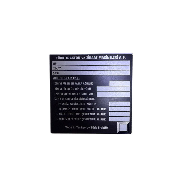 TRAKTÖR TİP ONAY PLAKASI