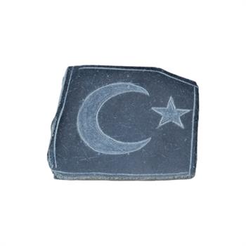  El Yapımı Serpantin Taşı Üzerine Ay Yıldız İşlemeli Magnet