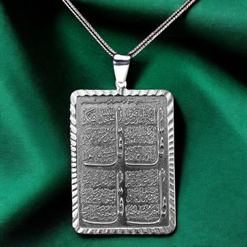 4 Kudretli Sure Yazılı Gri 925 Ayar Gümüş Kolye