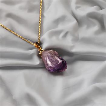 Aksad Serisi: Altın Kaplama Detaylı Ametist Taşı Kolye
