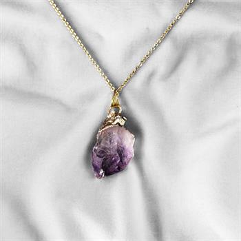 Aksad Serisi: Altın Kaplama Detaylı Ametist Taşı Kolye