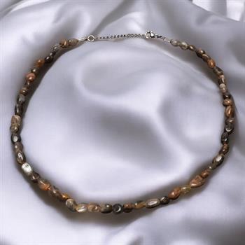 Amorf Kesim Kahverengi Ay Taşı Dizi Kolye