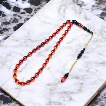 Arpa Kesim Turuncu Ateş Kehribarı Tesbih (11x8 mm)