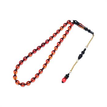 Arpa Kesim Turuncu Ateş Kehribarı Tesbih (11x8 mm)