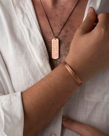 Ayetel Kürsi Yazılı Bakır Kolye ve Bilezik Seti (Zeolit Taşı)