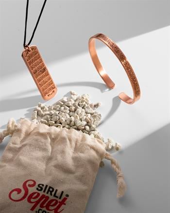 Ayetel Kürsi Yazılı Bakır Kolye ve Bilezik Seti (Zeolit Taşı)