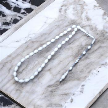 Beyzi Kesim Beyaz Corian Mermer Tesbih (12x8 mm) 