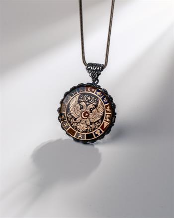 Çift Başlı Kartal ve Türk Sembolleri 925 Ayar Gümüş Kolye