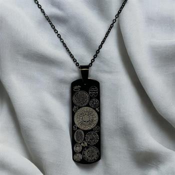 Dualı Siyah Kaplama Titanyum Dikdörtgen Çelik Kolye