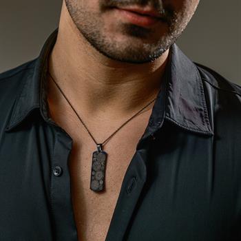 Dualı Siyah Kaplama Titanyum Dikdörtgen Çelik Kolye