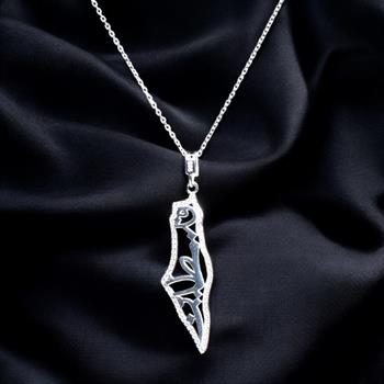 Filistin Haritası Motifli Zirkon Taşlı 925 Ayar Gümüş Kolye