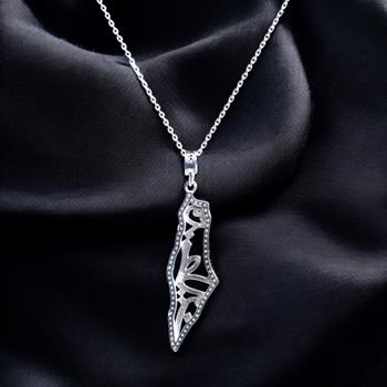 Filistin Haritası Motifli Zirkon Taşlı 925 Ayar Gümüş Kolye