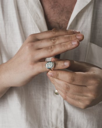 Hasbinallah Yazılı Akik Taşlı 925 Ayar Gümüş Yüzük