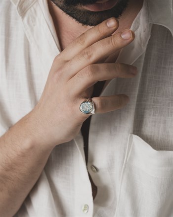 Hasbinallah Yazılı Akik Taşlı 925 Ayar Gümüş Yüzük